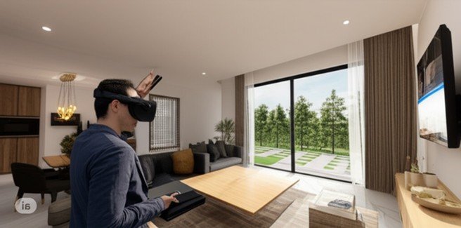 A modern, multi-story commercial building in Jaipur at dusk, featuring extensive glass facades reflecting the twilight sky, clean architectural lines, street-level retail spaces, and surrounding urban activity with blurred car lights.