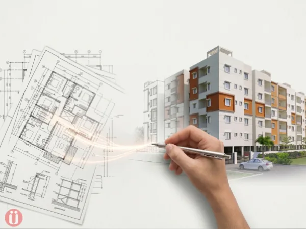 Hand drawing a building from a blueprint for Design to Execution service.